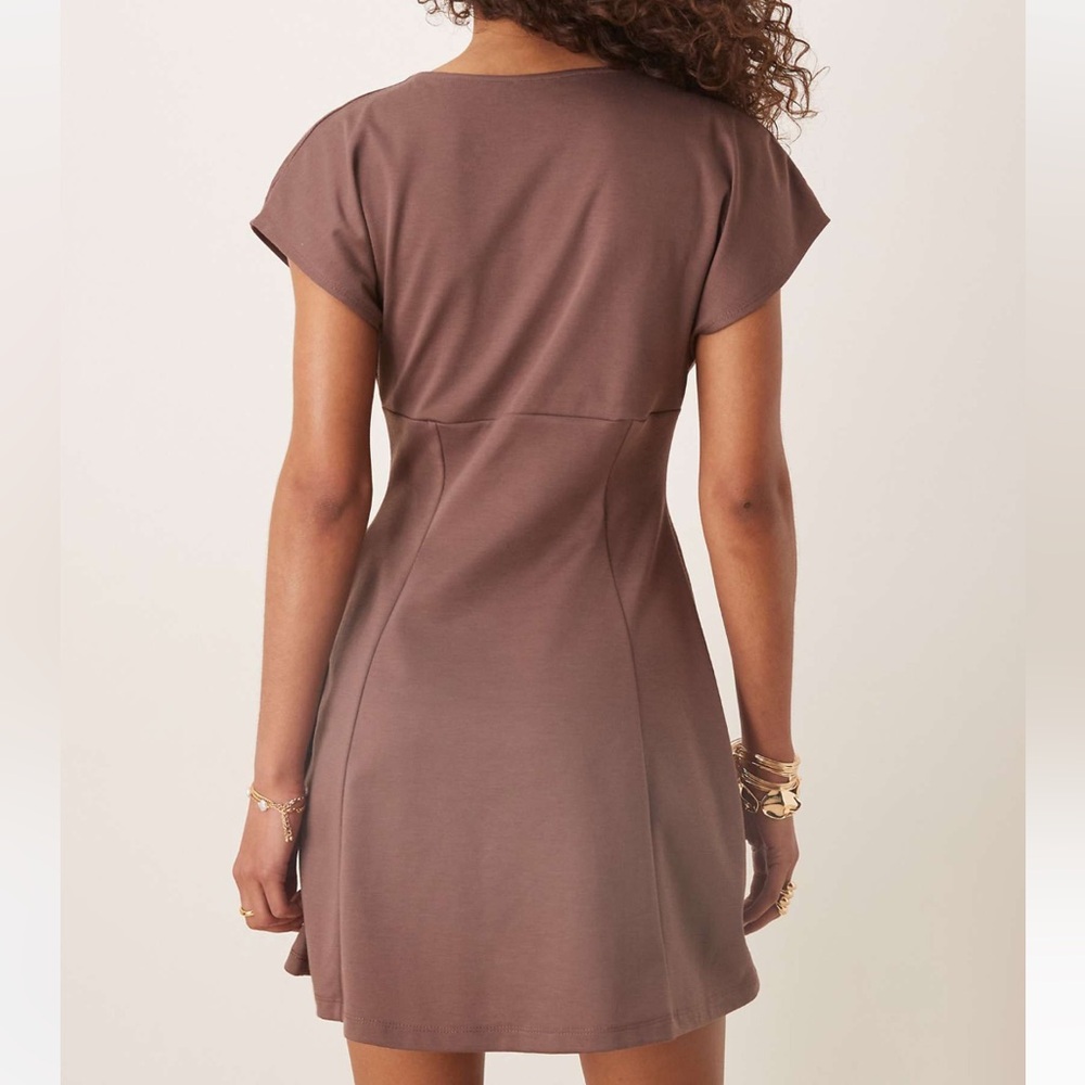 ASOS Brown V-Neck Mini Dress - Picture 2 of 4